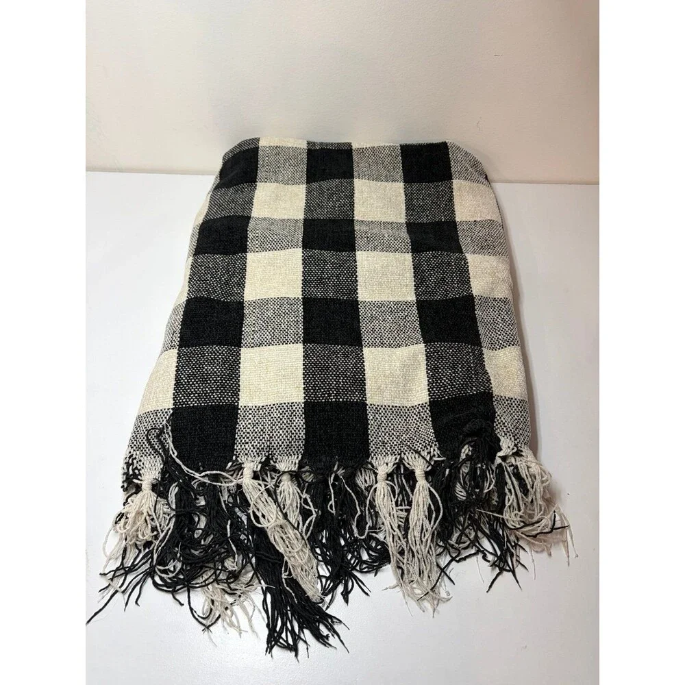 Kirklands Black & White Check Knit Blanket